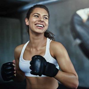 woman with boxing gloves on
